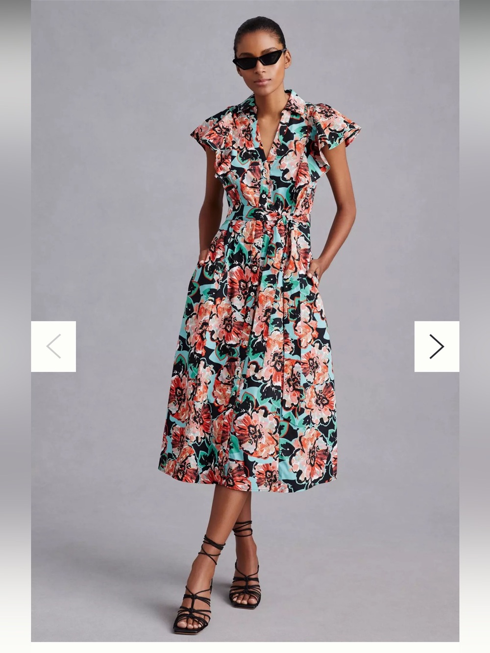 Anthropologie Maeve Flutter-Sleeve Midi Shirt Dress